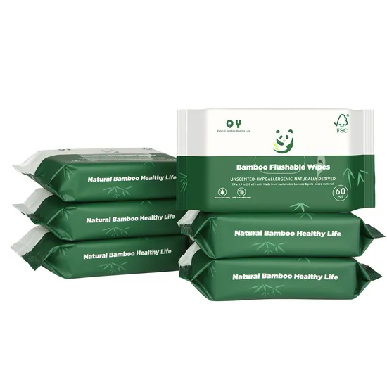 Unbleached Customized Bamboo Pulp Flushable Wet Wipes 