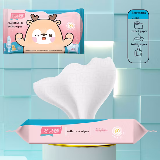 2023 Hot Sell 100% Biodegradable Flushable Material Wet Tissue Toilet Flushable Wipes with Private Label